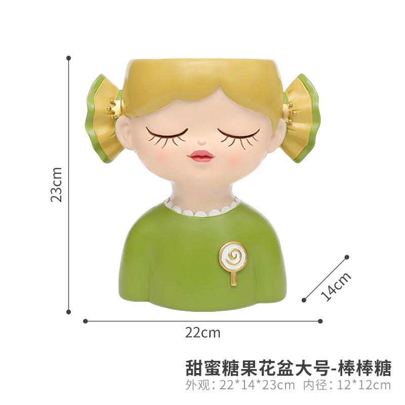 Chậu cây mọng nước hình cô gái kẹo ngọt resin, chậu mini để bàn, trang trí nhà và sân vườn (RG-222)