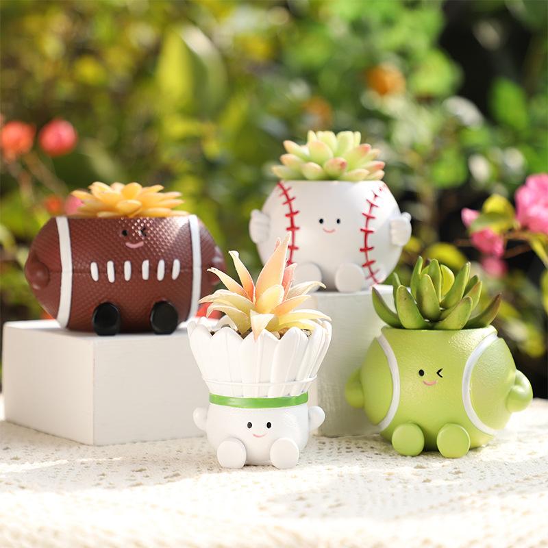 Chậu cây hình cầu lông mặt cười resin, chậu mọng nước mini, trang trí sân vườn (RG-36)