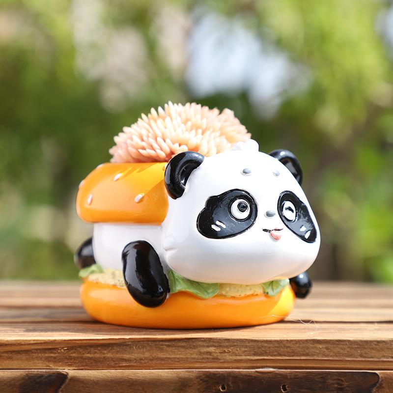Chậu cây mọng nước hình gấu trúc hamburger resin, chậu mini để bàn, trang trí ban công và sân vườn (RG-104)