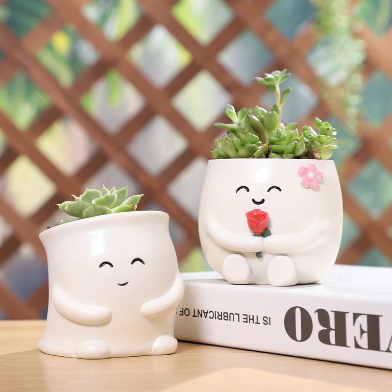 Chậu cây mọng nước resin hình nhân vật vui nhộn, chậu mini trang trí ban công, bàn làm việc (RG-7)
