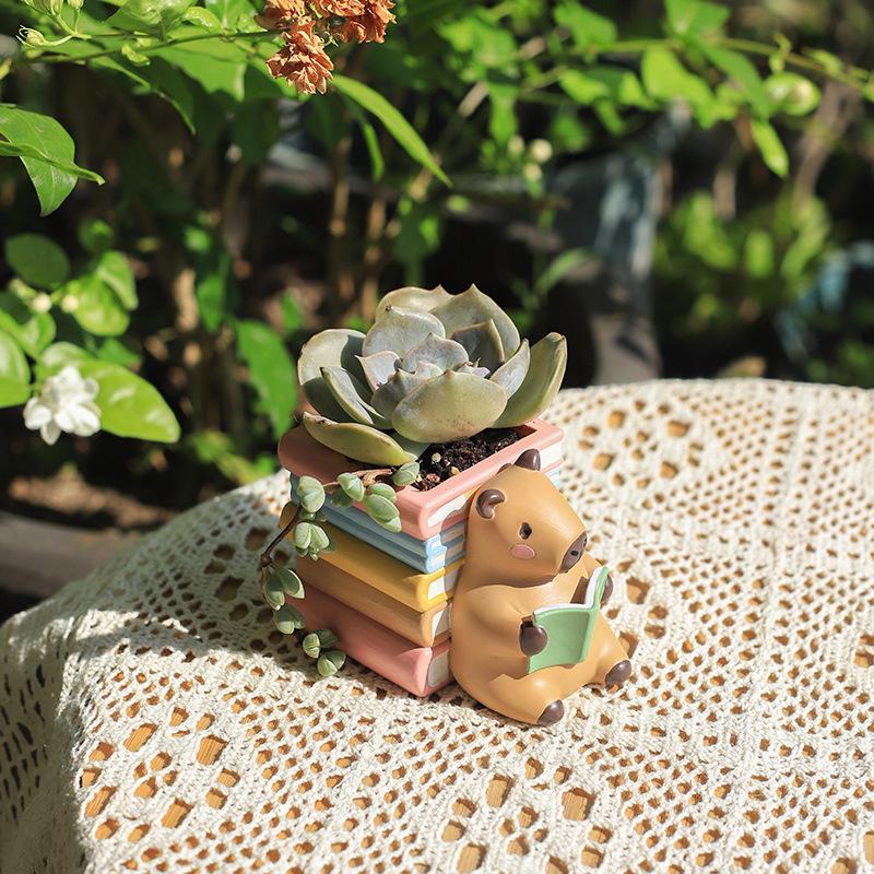 Chậu cây mọng nước hình Capybara resin, chậu mini trang trí bàn, tiểu cảnh sân vườn (RG-40)