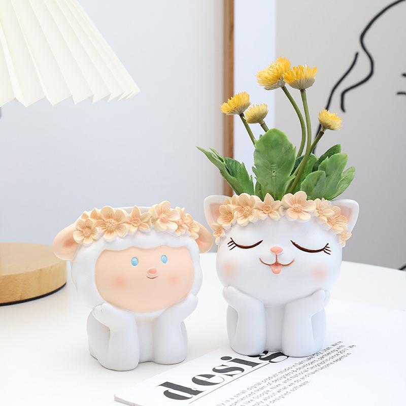 Chậu cây mọng nước hình động vật resin, chậu mini để bàn, tiểu cảnh sân vườn (RG-73)
