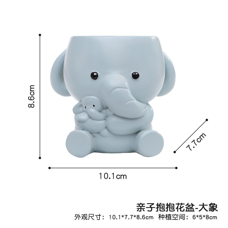 Chậu cây mọng nước hình động vật ôm nhau resin, chậu mini để bàn, đồ thủ công trang trí (RG-85)