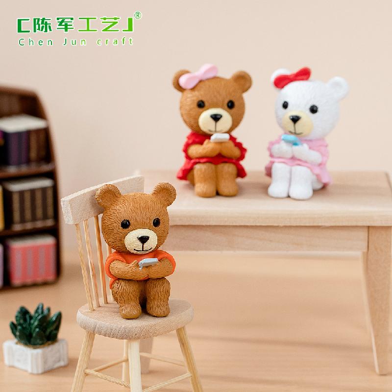 Tiểu cảnh gấu đội nơ đôi dễ thương mini trang trí xe DIY (ZC-1269)