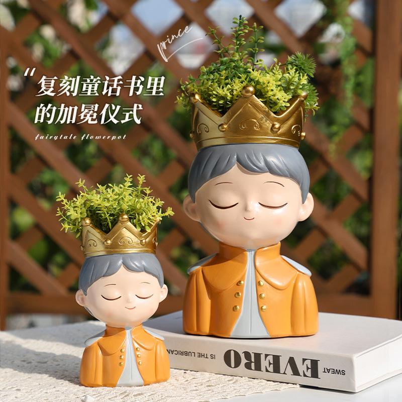 Chậu cây hình cặp đôi hoàng tử công chúa resin, chậu mini trang trí sân vườn và bàn làm việc (RG-220)