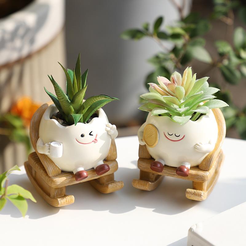 Chậu cây resin hình xích đu mặt cười, chậu mọng nước mini, trang trí ban công (RG-41)