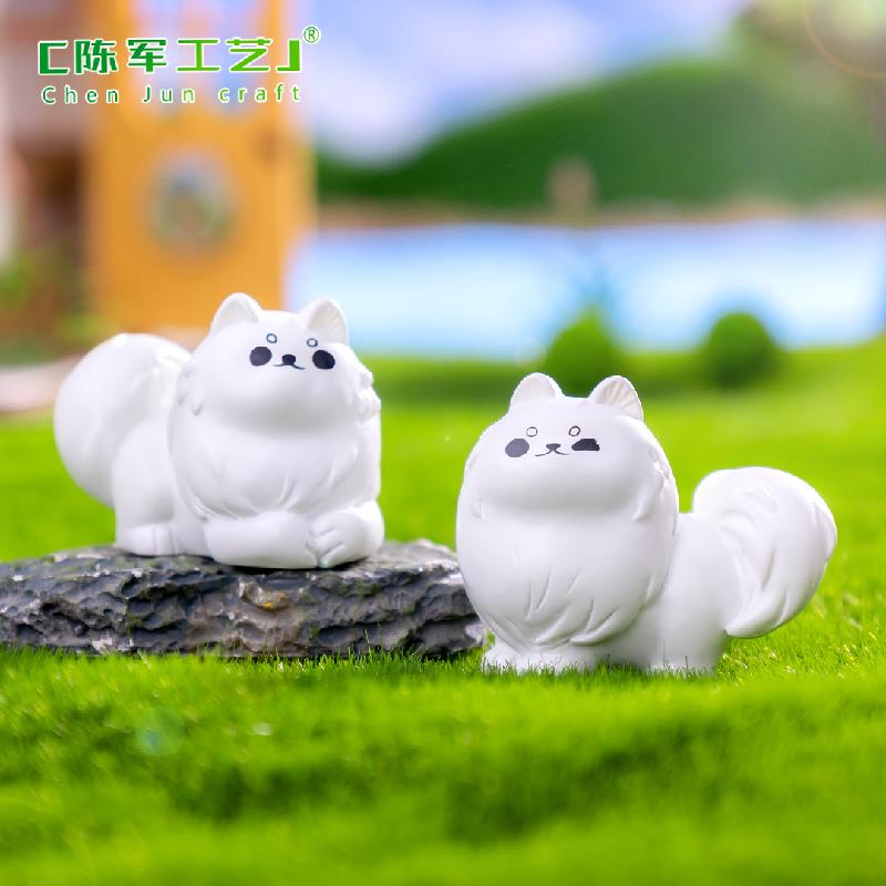 Tiểu cảnh chó Samoyed trắng mini trang trí xe và bàn (TZC-987)