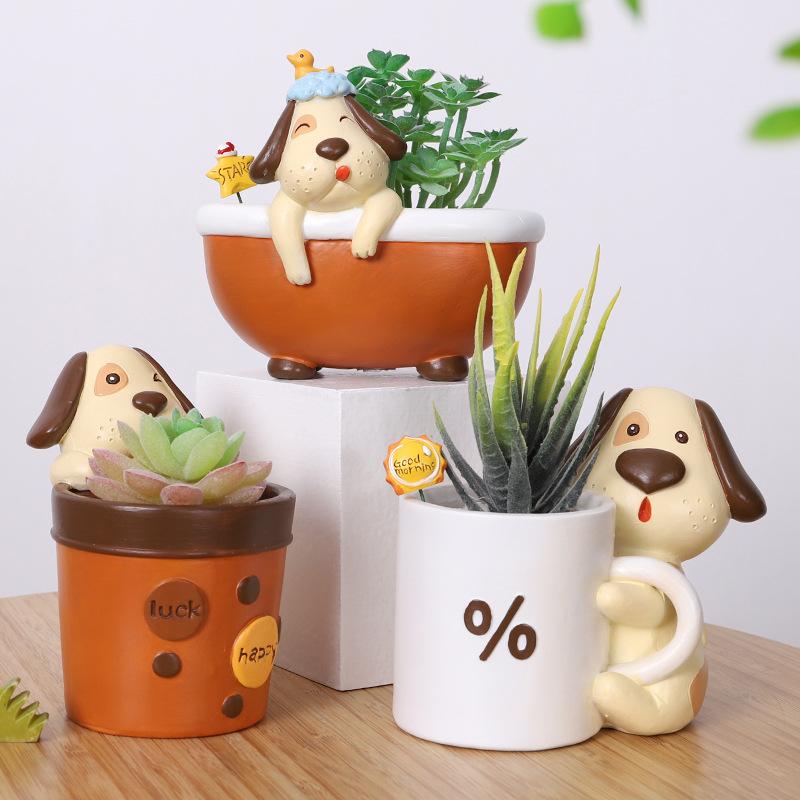 Chậu cây mọng nước hình chó hoạt hình resin, chậu mini trang trí bàn, ban công và tiểu cảnh (RG-88)