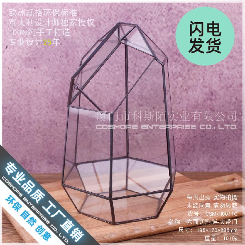 Nhà kính 6 mặt lớn có cửa, chậu sen đá (DG-70)