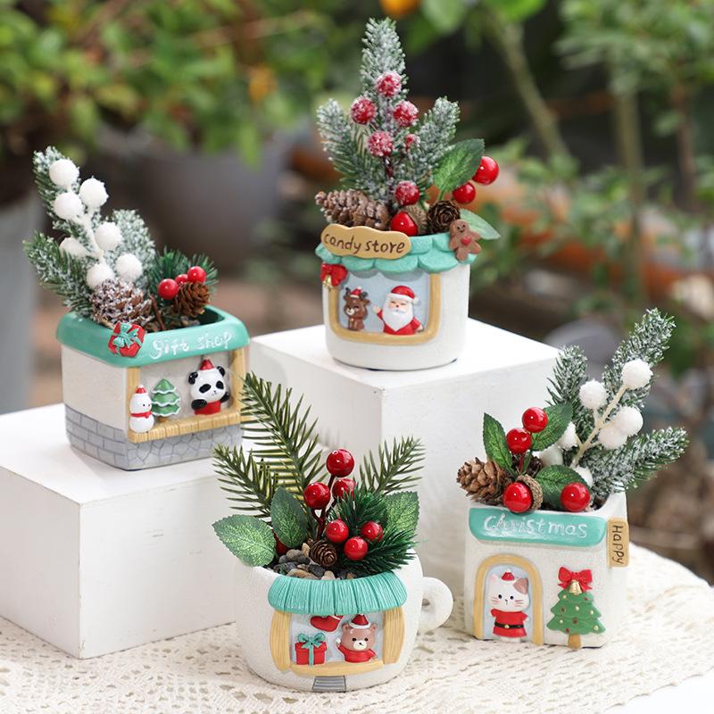 Chậu Cây Resin Chậu cây hình cửa hàng đồ ăn động vật Giáng Sinh resin, chậu mọng nước mini, trang trí sân vườn (RG-206)