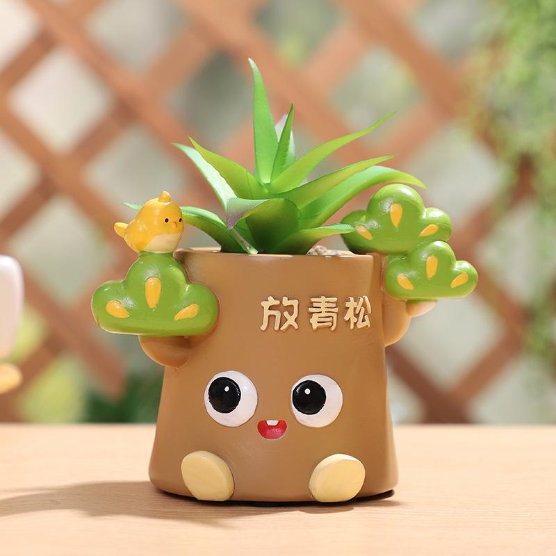 Chậu cây cảm xúc công sở resin, chậu cây mini để bàn, trang trí văn phòng và cây mọng nước (RG-100)