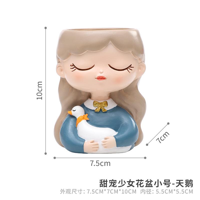 Chậu cây mọng nước hình cô gái resin, chậu mini trang trí nhà, ban công và sân vườn (RG-71)