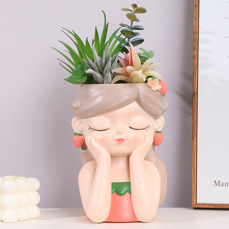 Chậu cây mọng nước hình cô gái resin, chậu mini trang trí ban công, sân vườn và bàn làm việc (RG-237)