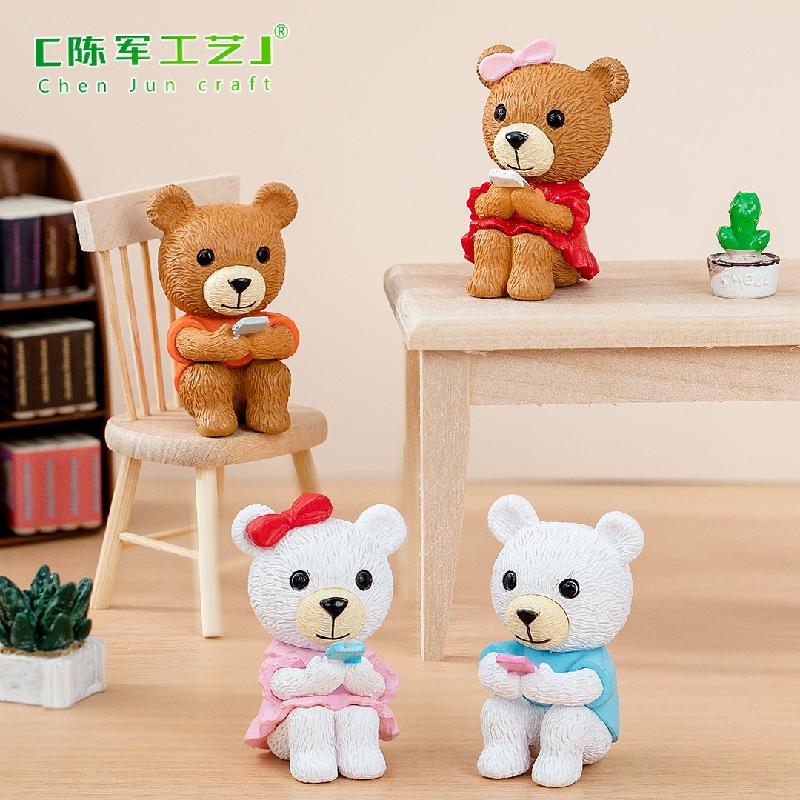 Tiểu cảnh gấu đội nơ đôi dễ thương mini trang trí xe DIY (ZC-1269)