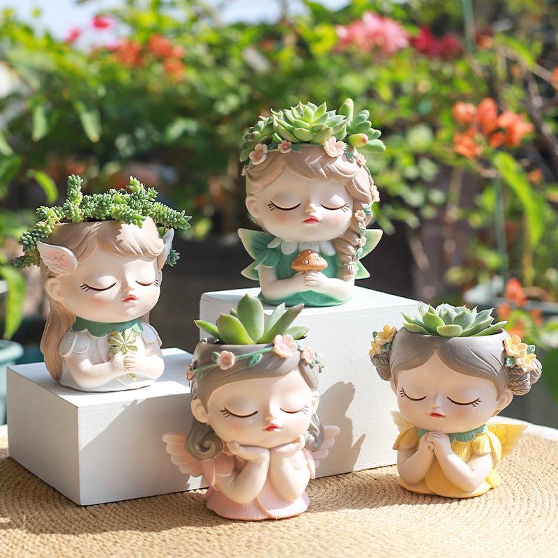 Chậu cây mọng nước yêu tinh resin, chậu mini trang trí nhà, tiểu cảnh cây xanh (RG-3)