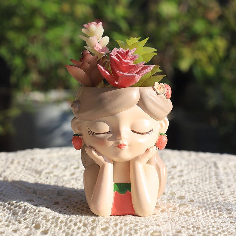 Chậu cây hình cô gái resin, chậu mọng nước mini, trang trí sân vườn, ban công và bàn làm việc (RG-238)