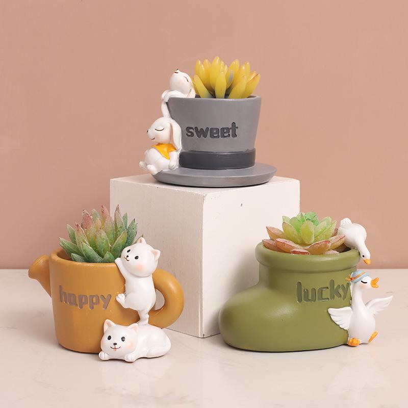 Chậu cây mọng nước mini resin, chậu để bàn trang trí, phụ kiện tiểu cảnh cây xanh (RG-21)