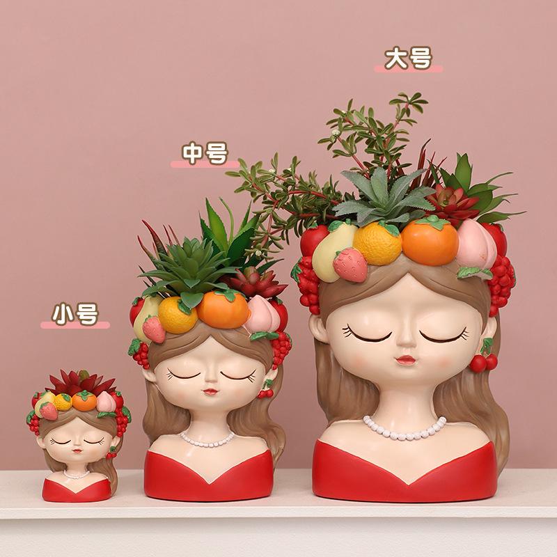 Chậu cây hình cô gái trái cây resin, chậu mọng nước mini, trang trí ban công và sân vườn (RG-215)