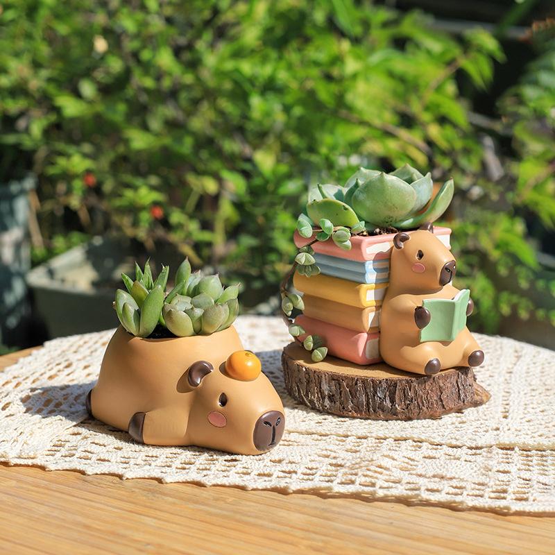 Chậu Cây Resin Chậu cây mọng nước hình Capybara resin, chậu mini trang trí bàn, tiểu cảnh sân vườn (RG-40)