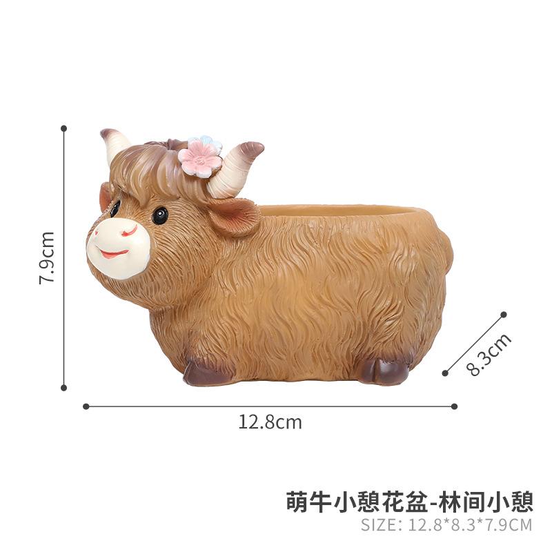 Chậu cây mọng nước hình bò con resin, chậu mini trang trí sân vườn, ban công (RG-43)