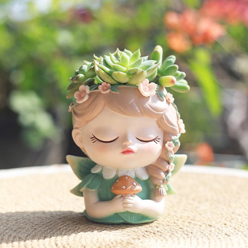 Chậu cây mọng nước yêu tinh resin, chậu mini trang trí nhà, tiểu cảnh cây xanh (RG-3)