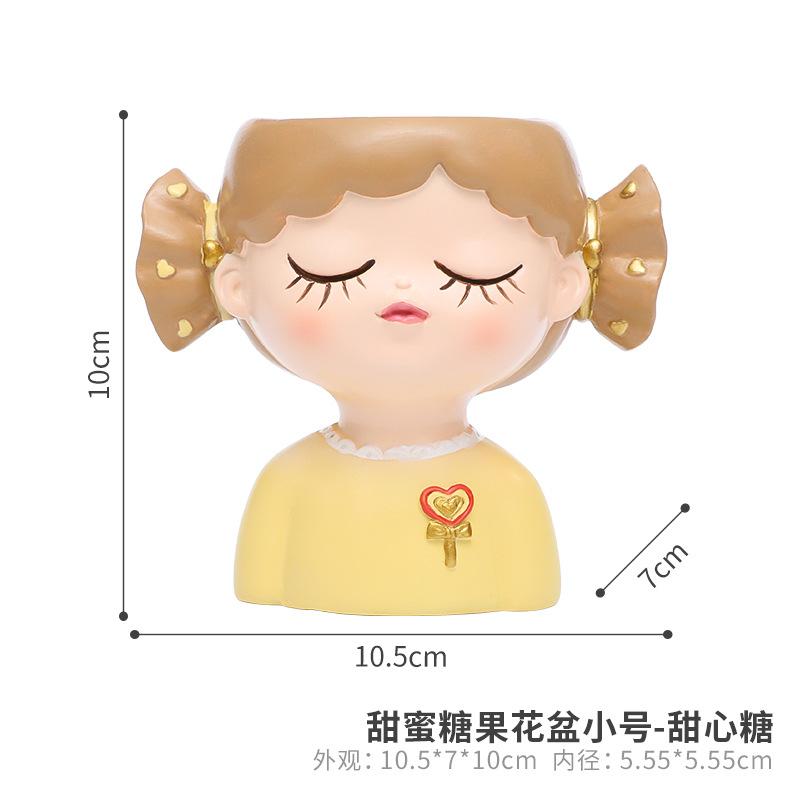 Chậu cây hình cô gái kẹo ngọt resin, chậu mini trang trí bàn làm việc, nhà và sân vườn (RG-223)
