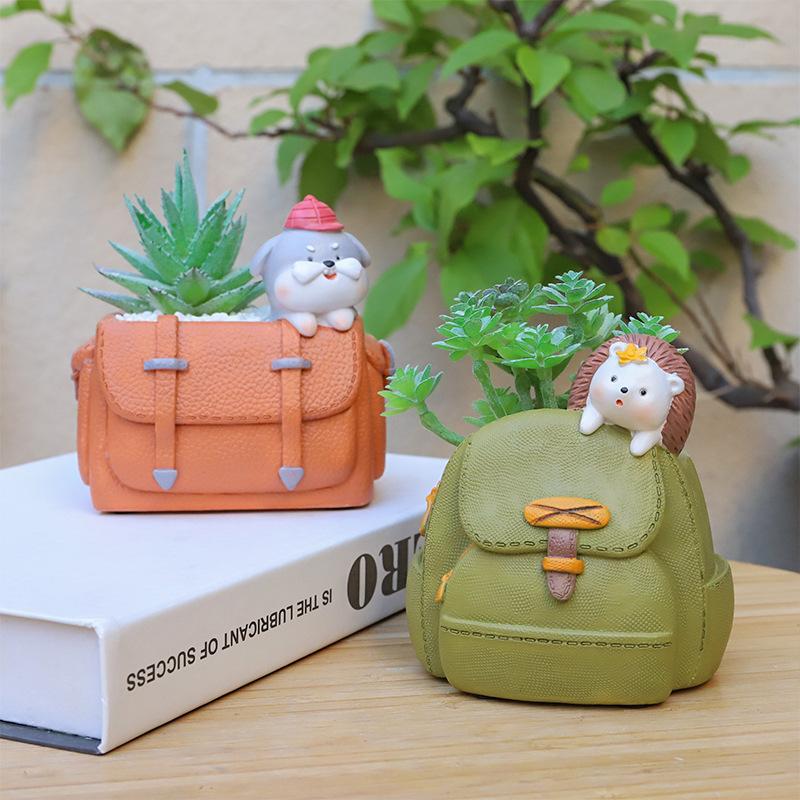 Chậu cây resin hình balo, chậu mọng nước mini, trang trí bàn làm việc văn phòng (RG-35)