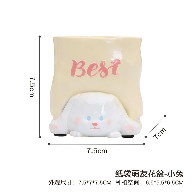 Chậu cây hình túi giấy hoạt hình resin, chậu mọng nước mini, trang trí ban công và bàn làm việc (RG-93)