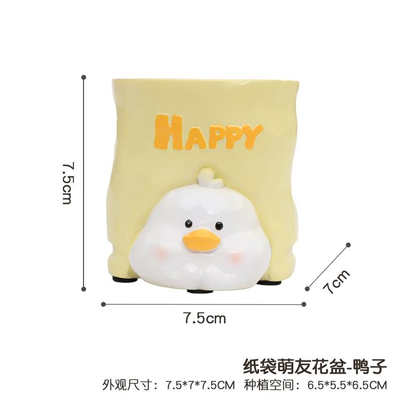 Chậu cây hình túi giấy hoạt hình resin, chậu mọng nước mini, trang trí ban công và bàn làm việc (RG-93)