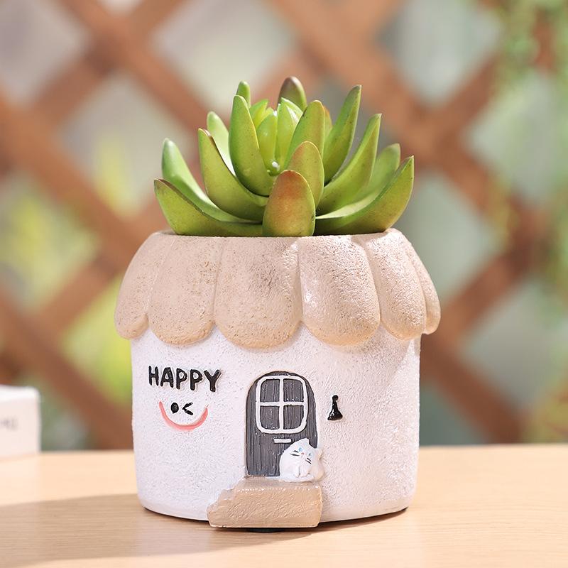 Chậu cây hình ngôi nhà góc nhỏ resin, chậu mọng nước mini, trang trí bàn và tiểu cảnh (RG-66)