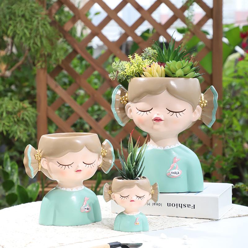 Chậu cây mọng nước hình cô gái kẹo ngọt resin, chậu mini để bàn, trang trí nhà và sân vườn (RG-222)