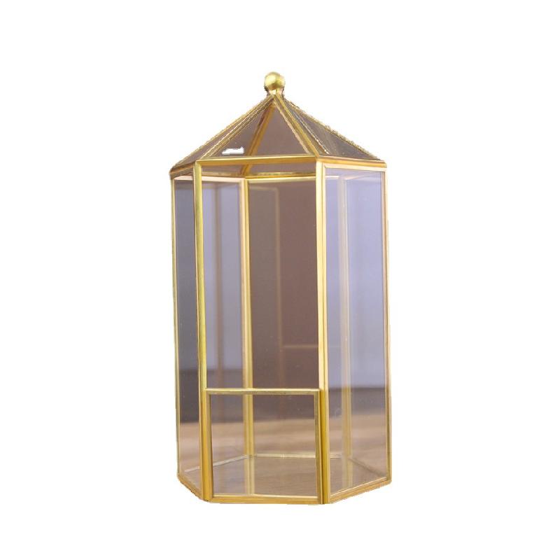 Bình kính Terrarium khung đồng, chậu sen đá (DG-169)