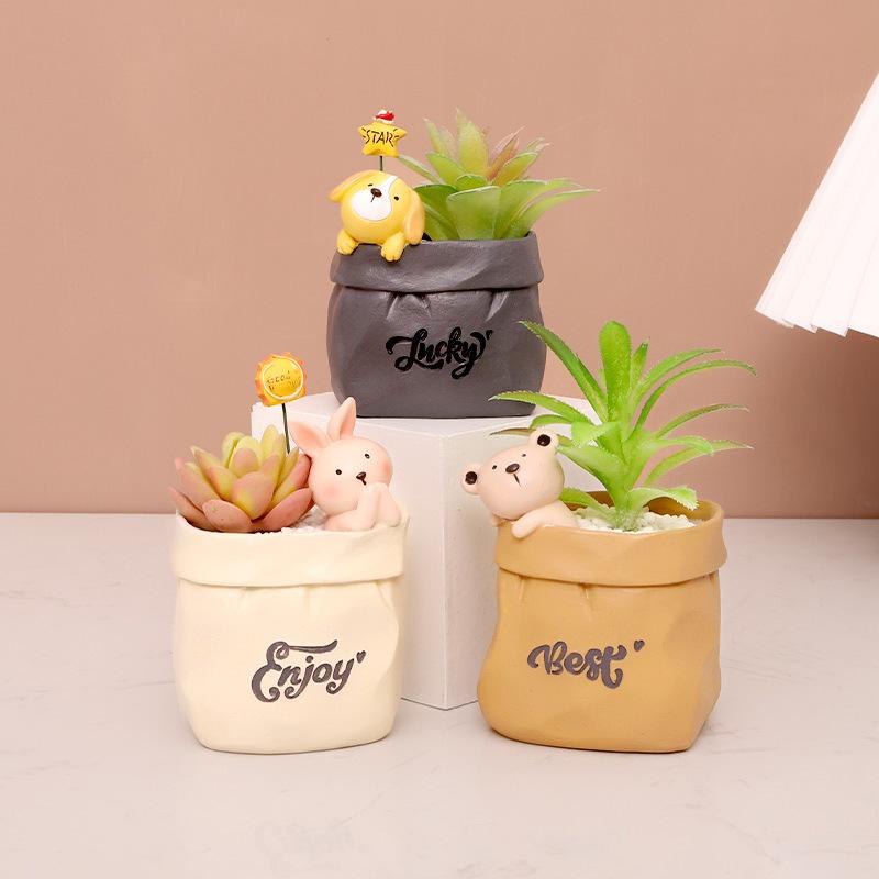 Chậu cây mọng nước hình túi giấy Bắc Âu, chậu resin mini, trang trí nhà và văn phòng (RG-38)