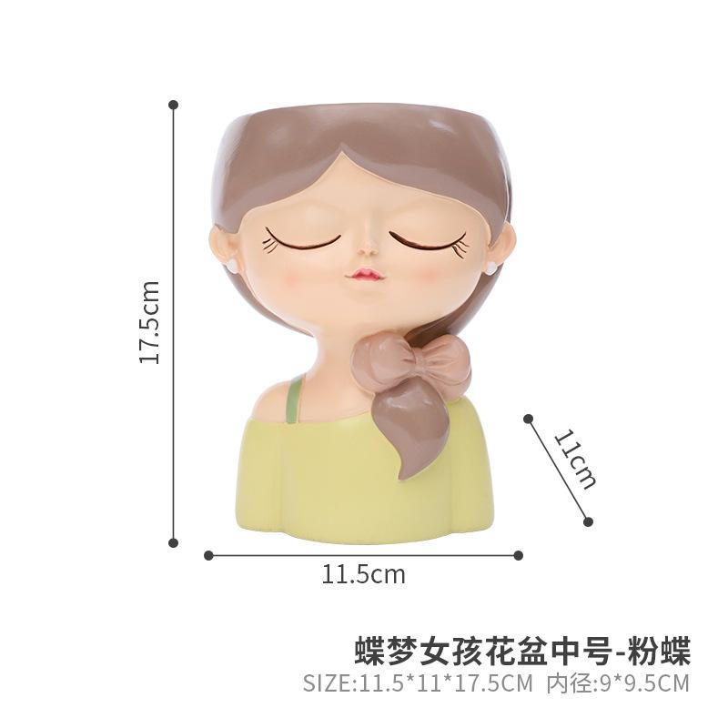 Chậu cây mọng nước hình cô gái hoạt hình resin, chậu mini trang trí nhà, ban công và sân vườn (RG-208)
