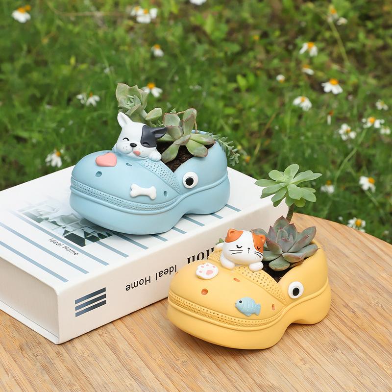 Chậu cây hình dép Crocs resin, chậu mọng nước mini, chậu để bàn trang trí vườn (RG-72)