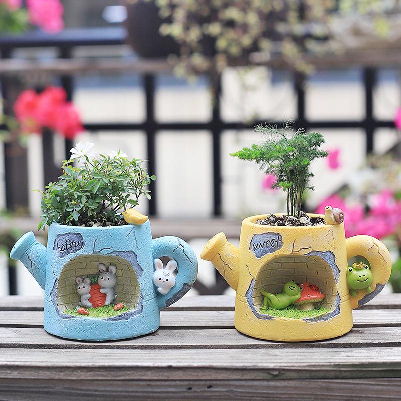 Chậu cây mọng nước hoạt hình resin, chậu mini trang trí bàn, tiểu cảnh cây xanh (RG-16)