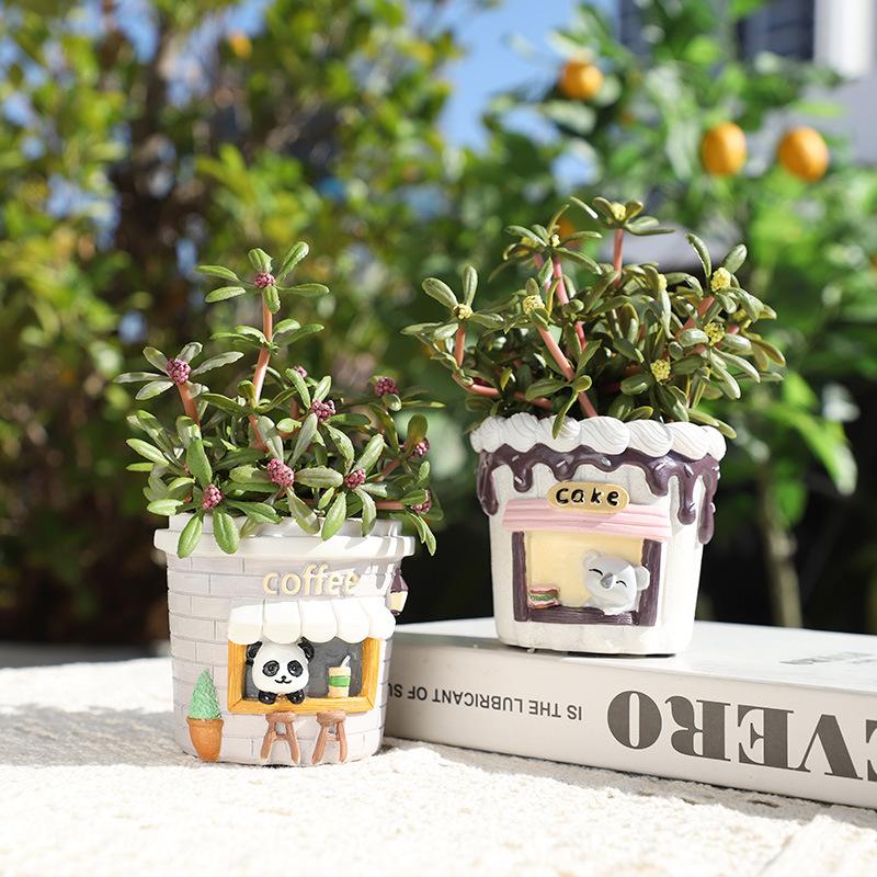 Chậu cây mọng nước hình cửa hàng đồ ăn hoạt hình, chậu mini resin, trang trí nhà và văn phòng (RG-94)