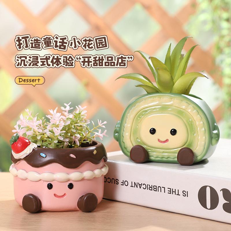 Chậu cây mọng nước hình bánh kem resin, chậu mini để bàn, trang trí cửa sổ sân vườn (RG-32)