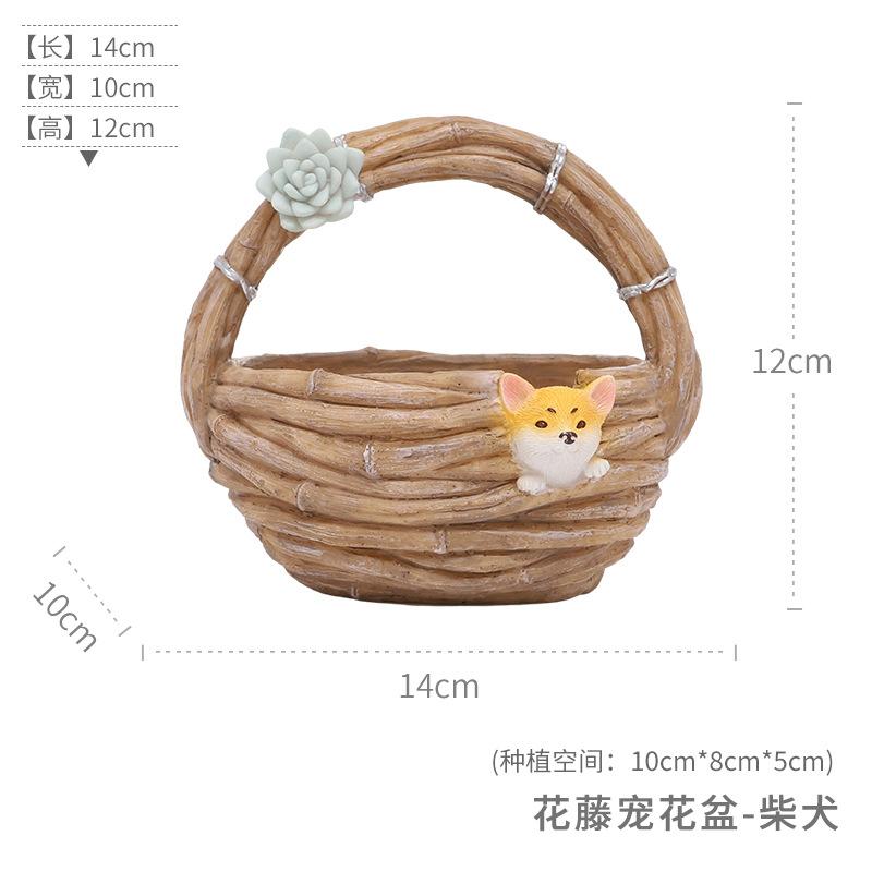 Chậu cây mọng nước hình giỏ tre resin, chậu mini động vật, trang trí tiểu cảnh và cây xanh (RG-259)