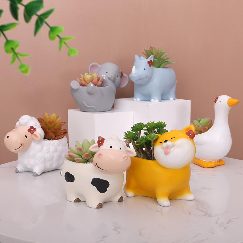Chậu cây mọng nước hình động vật resin, chậu mini tiểu cảnh, trang trí bàn làm việc và sân vườn (RG-258)
