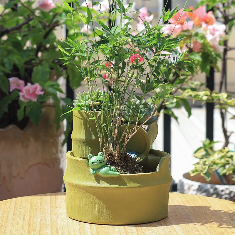 Chậu cây resin phong cách đồng quê, chậu mini hình tre, trang trí bàn, ban công và sân vườn (RG-247)