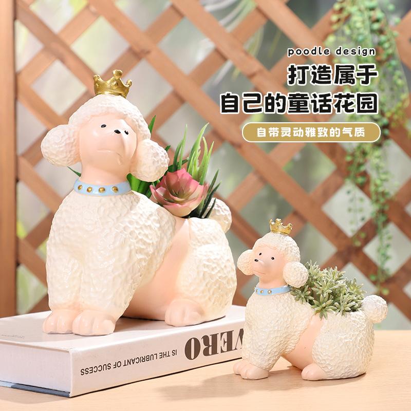 Chậu cây hình chó Poodle resin, chậu mọng nước mini, trang trí bàn, cửa sổ và sân vườn (RG-78)
