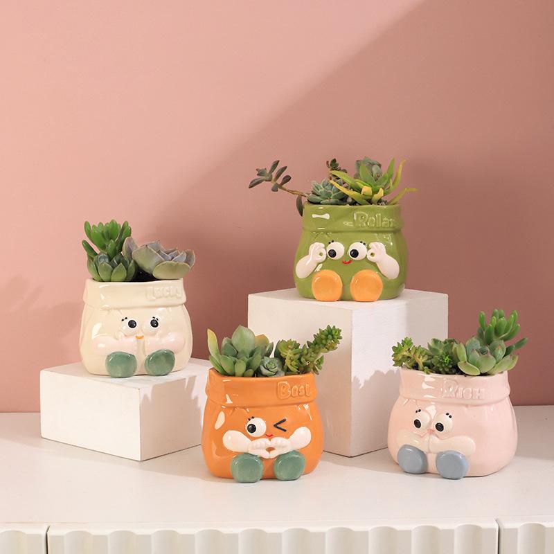 Chậu cây mọng nước bằng gốm hoạt hình, chậu mini để bàn, trang trí sân vườn và nhà (RG-135)