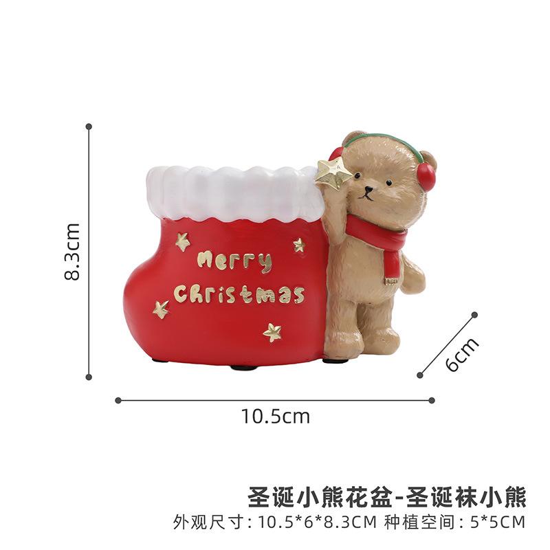 Chậu cây mọng nước hình gấu Giáng Sinh resin, chậu mini trang trí sân vườn, nhà và bàn làm việc (RG-89)