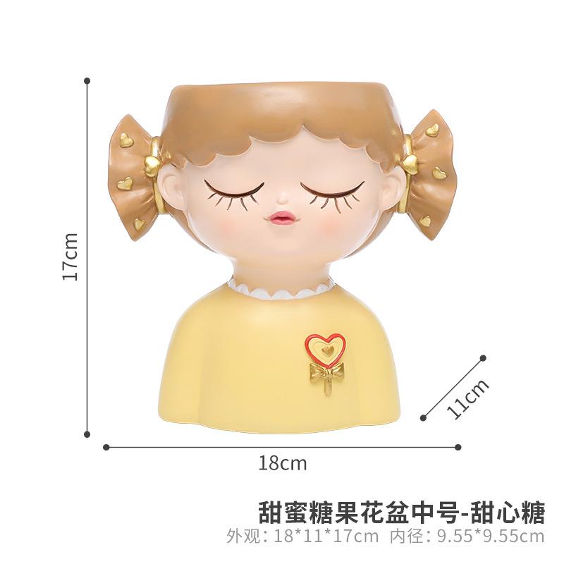 Chậu cây mọng nước hình cô gái kẹo ngọt resin, chậu mini trang trí nhà, cửa hàng và sân vườn (RG-224)