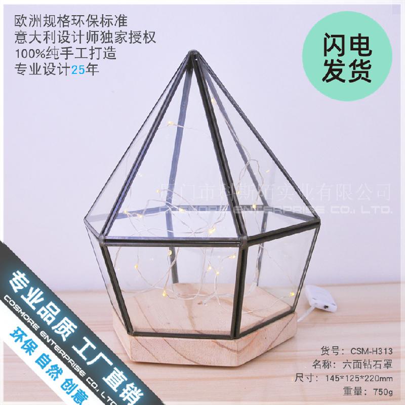 Chụp kính đế gỗ lục giác trang trí mô hình (DG-138)