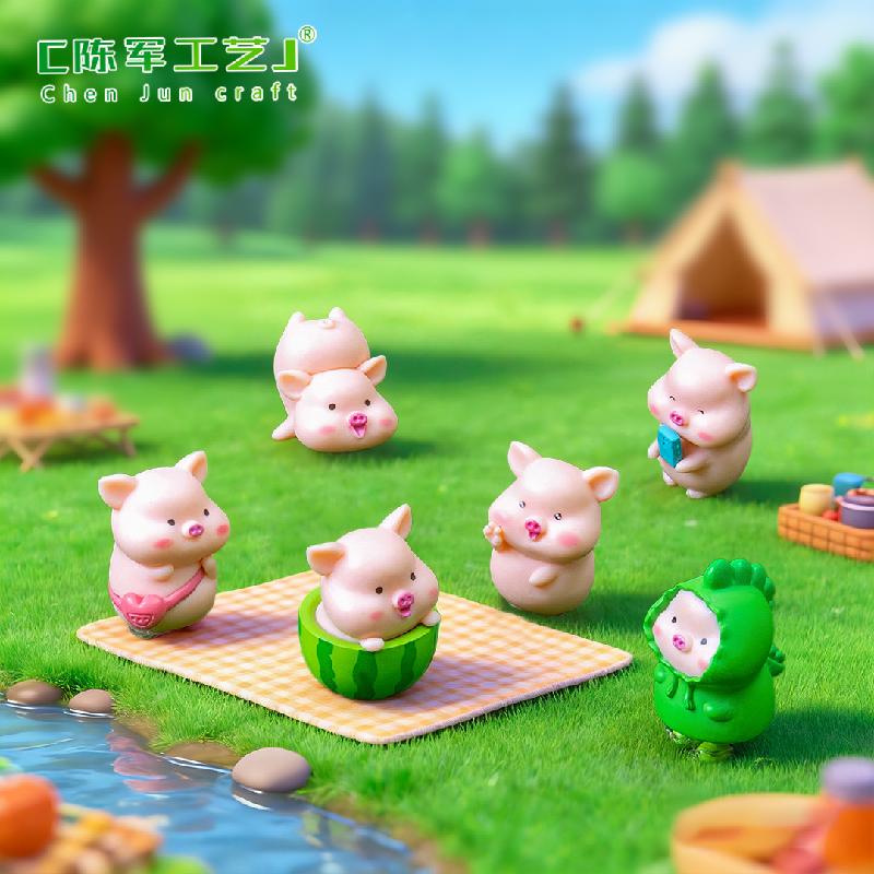 Tiểu cảnh heo dễ thương, túi xách và dưa hấu mini PVC (ZC-141)