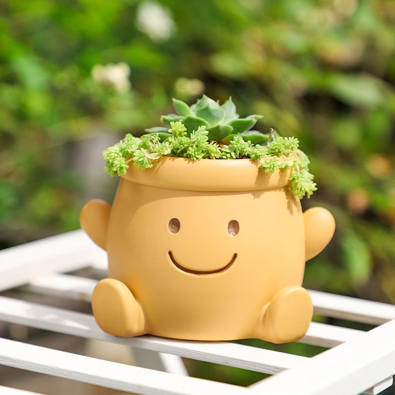Chậu cây mọng nước mặt cười resin, chậu mini để bàn, trang trí sân vườn và ban công (RG-75)