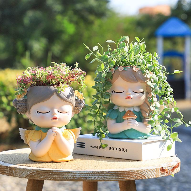 Chậu cây resin hình cô gái yêu tinh, chậu mọng nước mini, trang trí nhà, văn phòng và tiểu cảnh (RG-54)