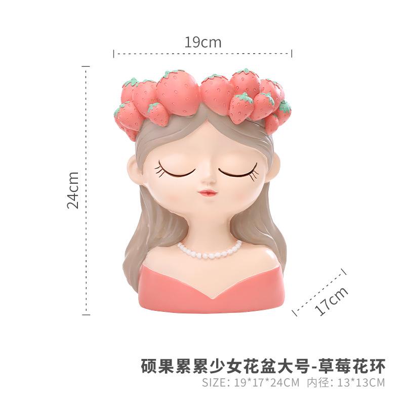 Chậu cây hình cô gái vòng hoa trái cây resin, chậu mini trang trí sân vườn, ban công và bàn làm việc (RG-214)